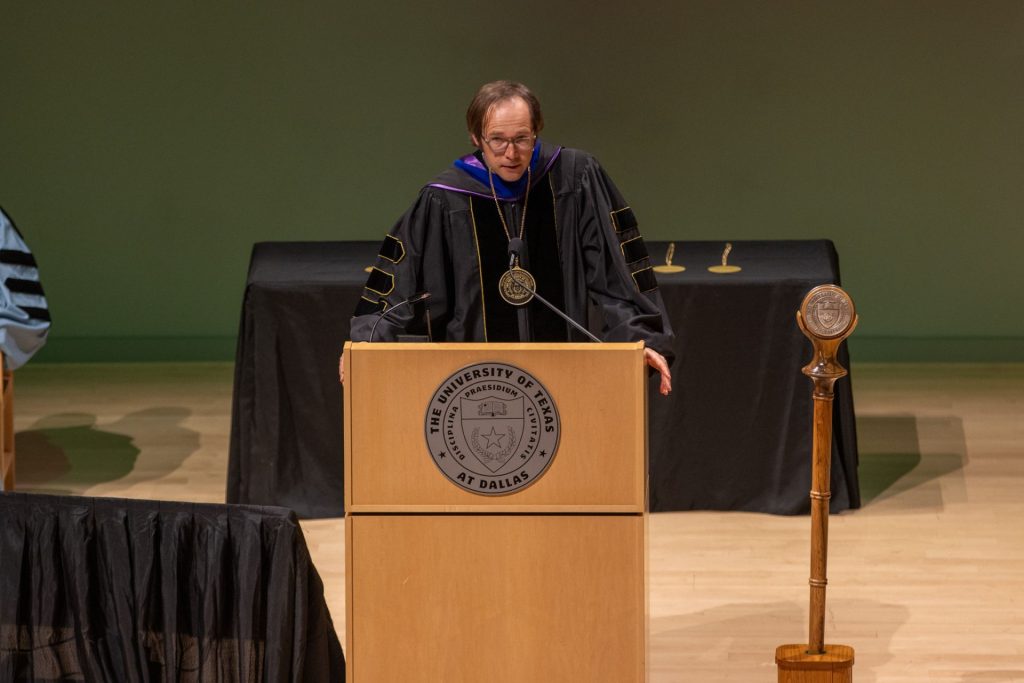 Dr. Hanno Berger, Fellow, Miriam Lewis Barnett Chair, was bestowed and gave a speech during the 2024 Investiture Ceremony at the Edith O’Donnell Arts and Technology Building Lecture Hall on April 18th.